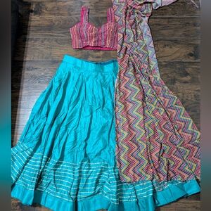 Beautiful Indian Teal & Red Multicolored Lehenga Choli